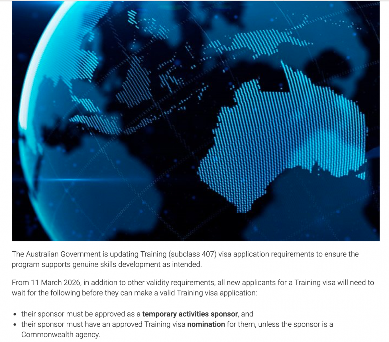 Australia siết chặt visa đào tạo nghề cho người nước ngoài từ ngày 11/3. Nguồn: immi.homeaffairs.gov.au